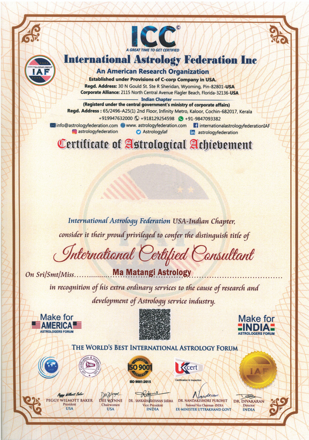 Award 1 Ma Matangi Astrology